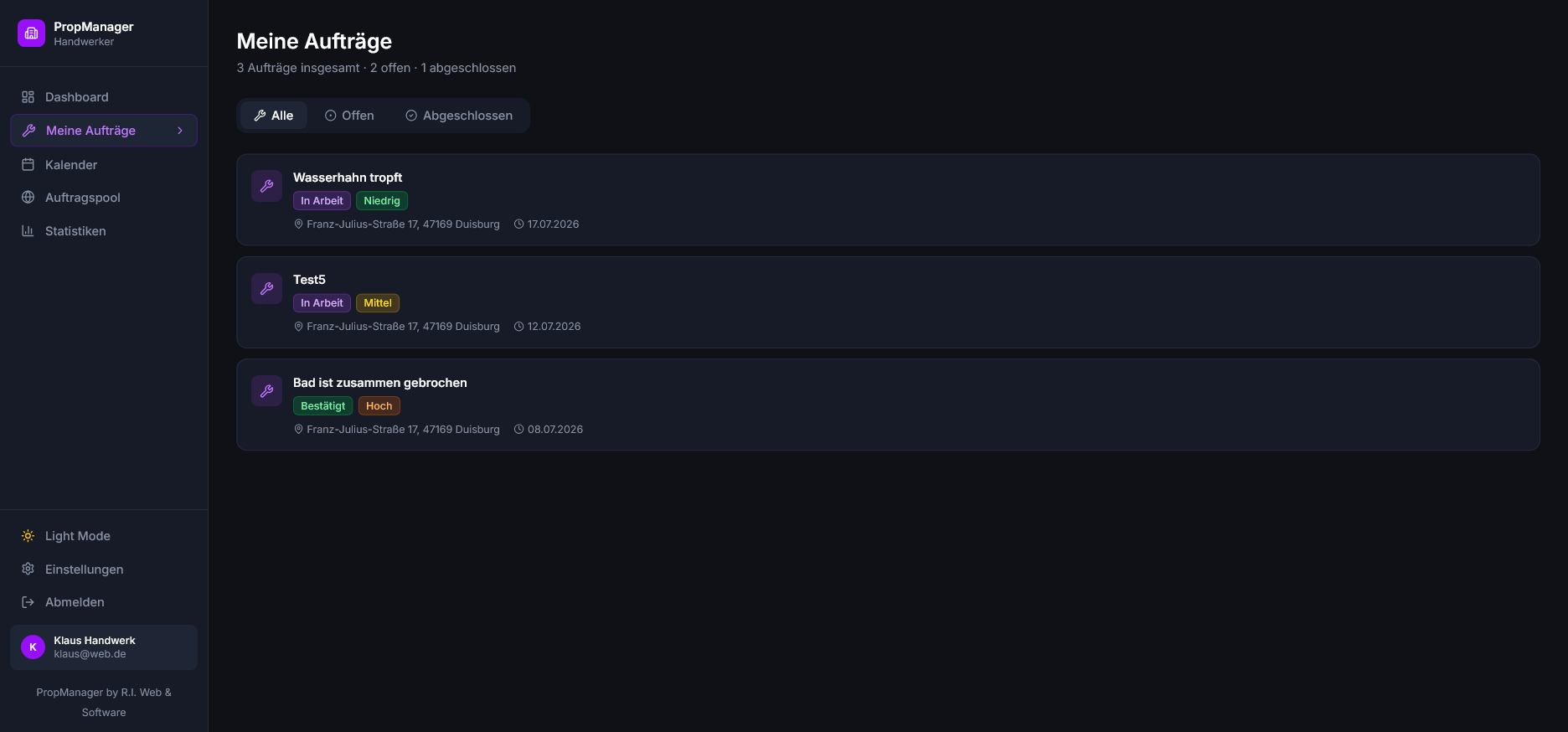 Umkreisfilter für Aufträge in PropManager