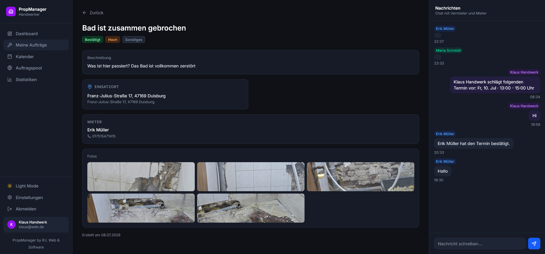 Chat mit Mieter und Vermieter in PropManager