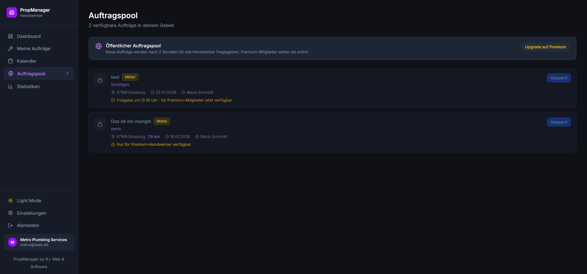 Auftragspool in PropManager für Handwerker